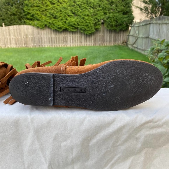 Minnetonka 3 layer fringe Suede Brown Pull On Boots Women's Size 7 1632 - Picture 12 of 15